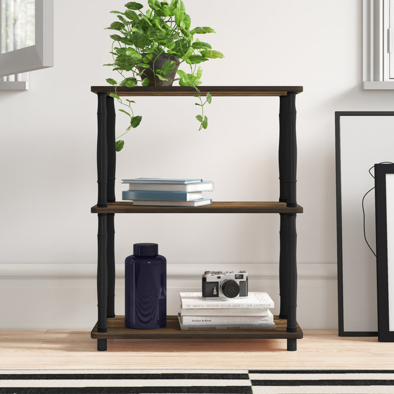 Étagère bibliothèque Decorius, Noyer colombien / tube en bambou noir, (Quatre tablettes) 110 cm (H) x 60 cm (L) x 29,5 c