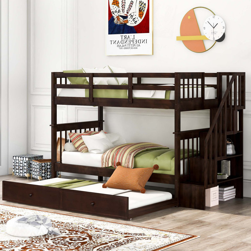 Stairway Twin-Over-Twin Bunk Bed with Twin size Trundle for Bedroom,Dorm,Adults, Espresso