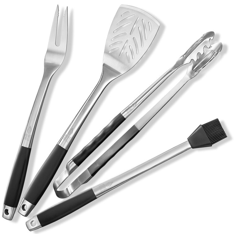 BBQ Tool Set With Case, 4 Piece Stainless Steel Grill Tool Set