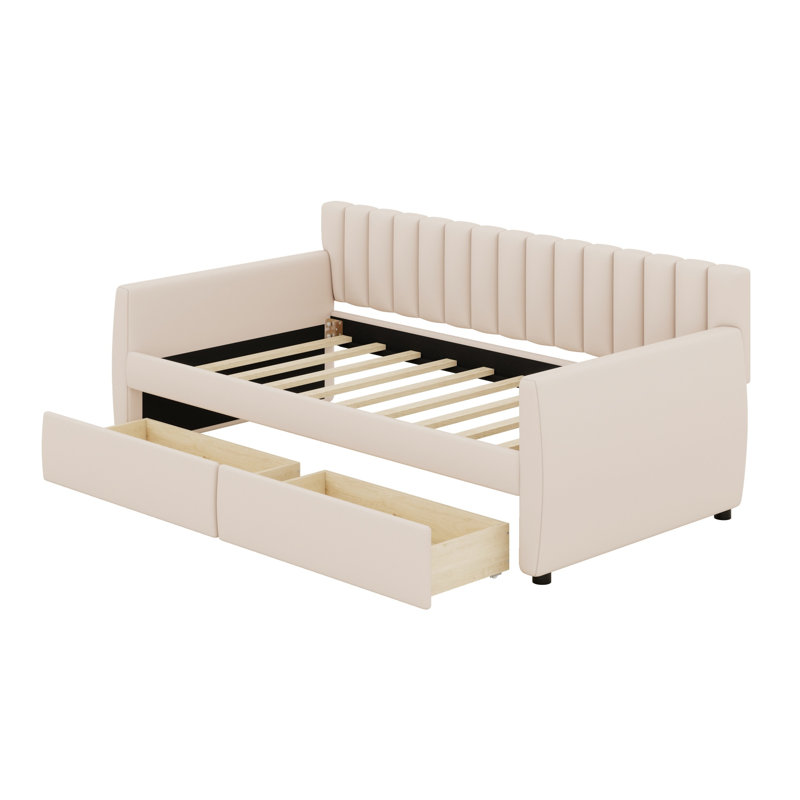 Lit de jour rembourré avec tiroirs, Beige