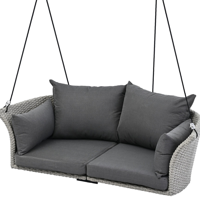 2 Hanging Swing, , Waterproof Fabric, Easy Installation Comfortable Porch Grey With Removable Cushion And Pillows