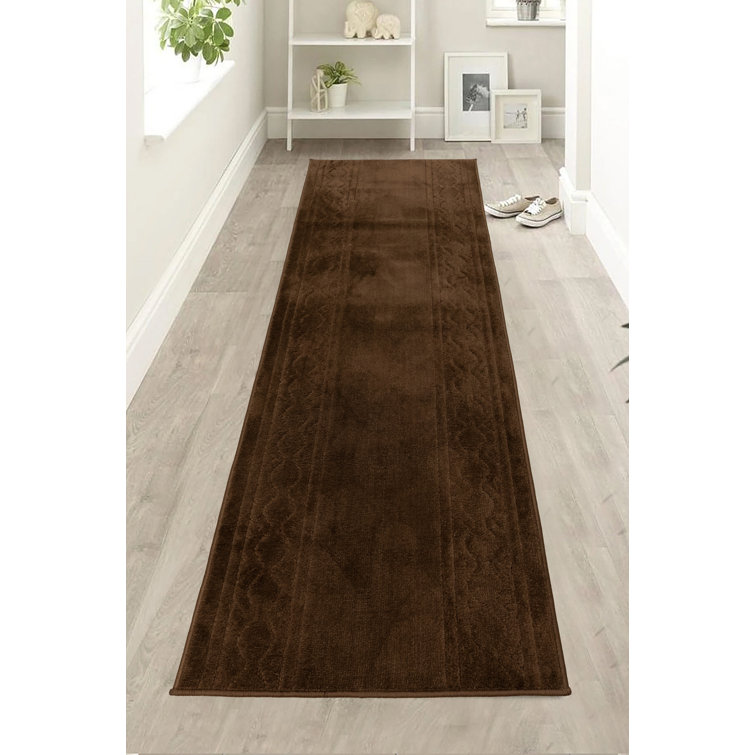 Custom Size Trellis Bordered Design Brown Washable Slip Resistant Medium Pile Hallway Rug