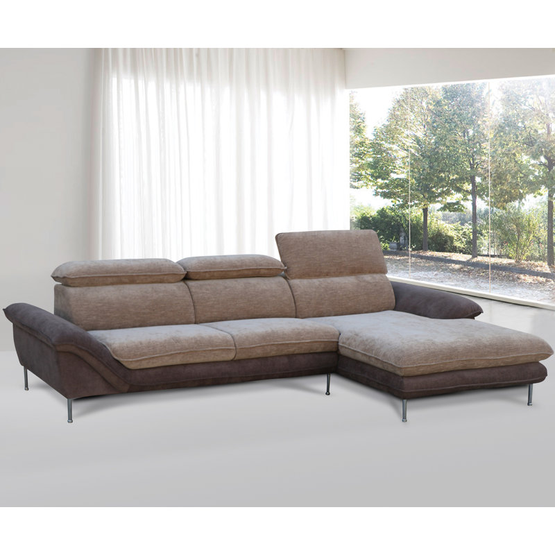 Canapé et chaise longue Lynnette, Tissu à flocage brun clair / mousse, Orienté à droite (vu de face)