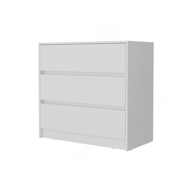Commode 3 tiroirs Avra, plateau en bois manufacturé et commode avant, Blanc