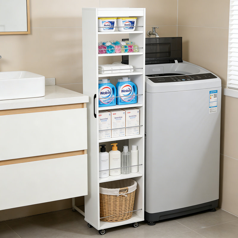 Armoire de rangement roulante mince avec tablettes à 7 niveaux, organisateur de salle de bain coulissant haut et étroit de 71 po sur roulettes avec poignée
