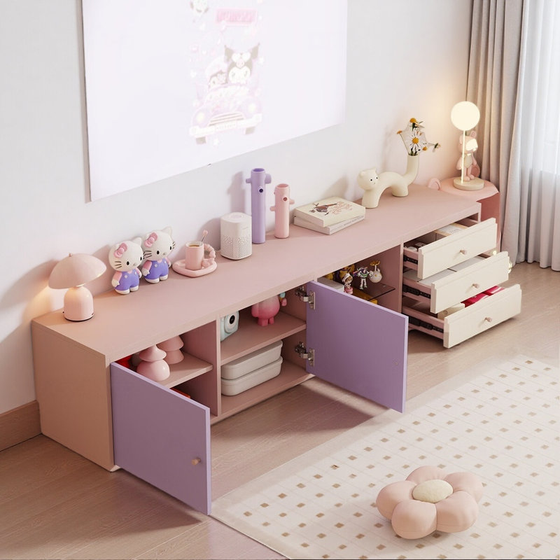 Meuble télé simple, tendance et créatif, Mauve / rose / blanc cassé