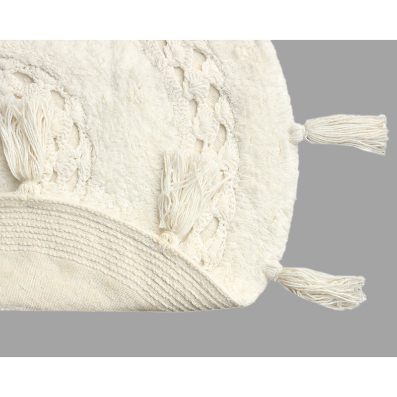 Panaite 100% Cotton Non-Slip Bath Rug Boho style Tassle rugs, Ivory