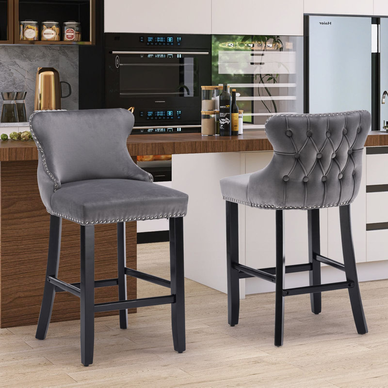 Tabourets de bar en velours, Gris