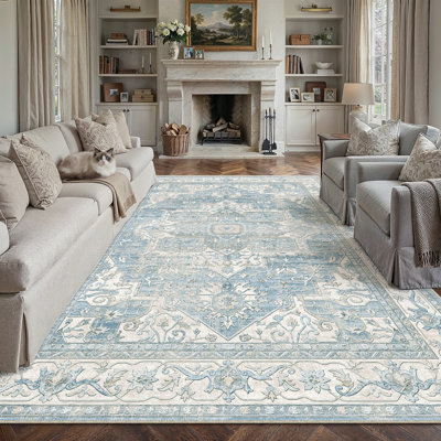 Emery Traditional Oriental Washable Area Rug With Non-Slip Backing