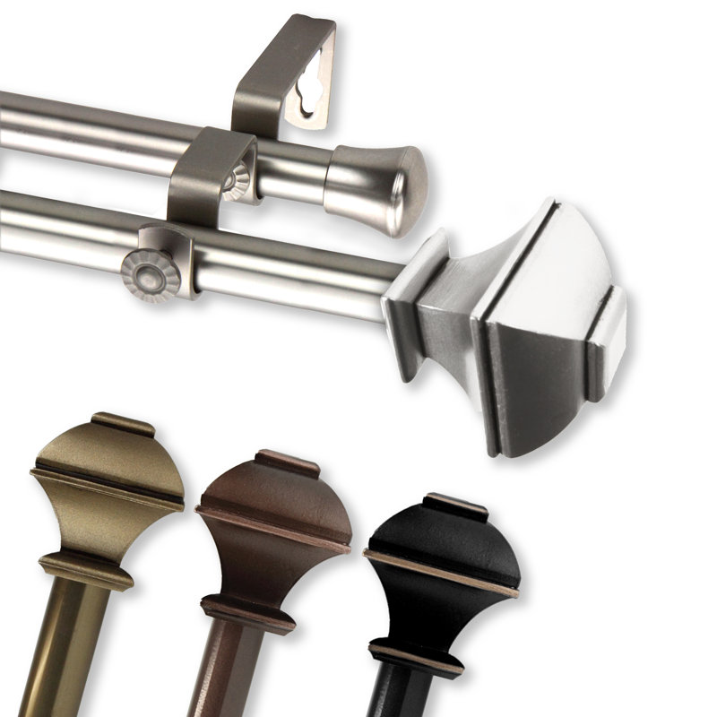 Anferney Steel Rod/Resin Finials Adjustable 0.81'' Double Curtain Rod, 66" - 120", Satin Nickel