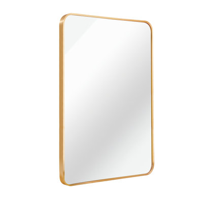 30x40 Inch Gold Metal Framed Rectangular Bathroom Mirror for Wall, High-Quality Glass with Shatterproof Protection