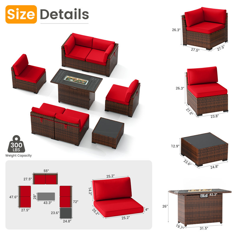 Treyshun Wicker Reversible Patio Seating Group with Cushions, Wine, Yes