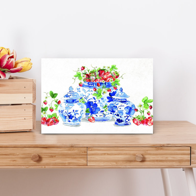 Ginger Jars And Strawberries, H 12 po x l 18 po