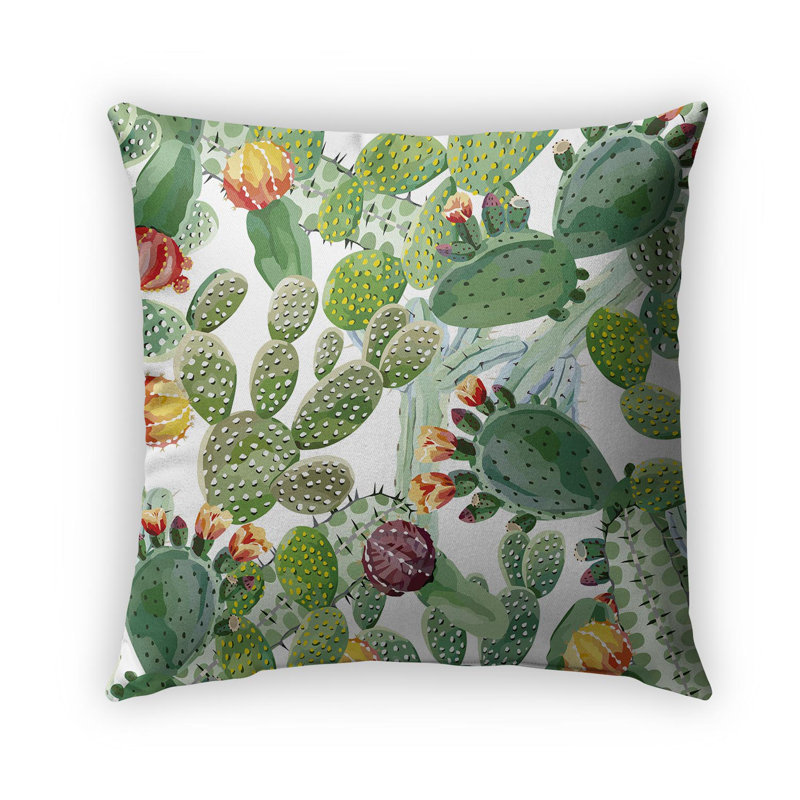Floral Cotton Blend Outdoor Reversible Throw Pillow, 16" x 16", Cactus