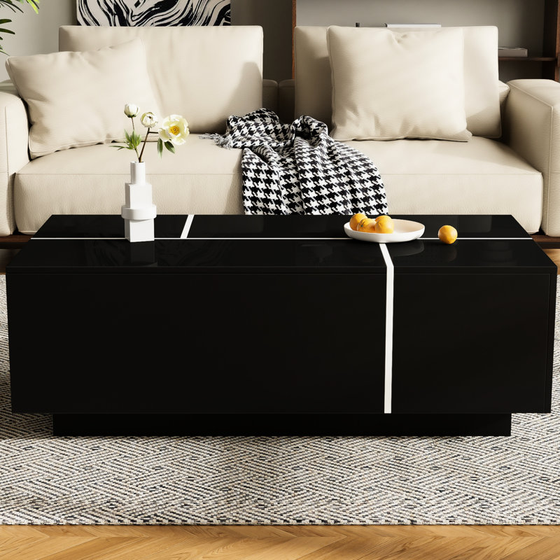 Table basse extensible de 47,2 po à 72,7 po avec 2 espaces cachés et tiroirs, finition ultrabrillante, multifonction pour le salon, rangement de finition