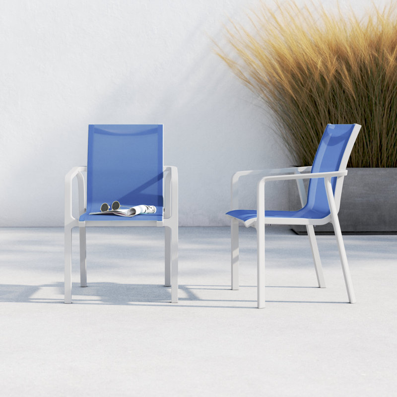 Farrah Stacking Patio Dining Armchair, White/Blue