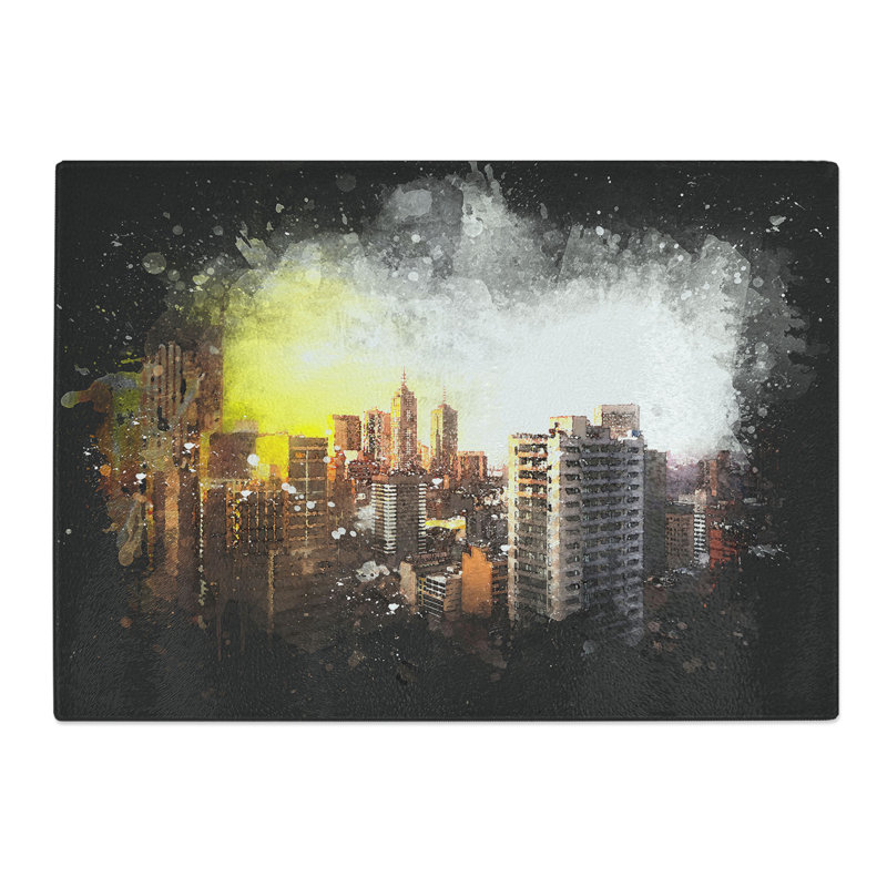 Tempered Glass Melbourne Australia Skyline Abstract Chopping Board, 28.5 cm x 39 cm