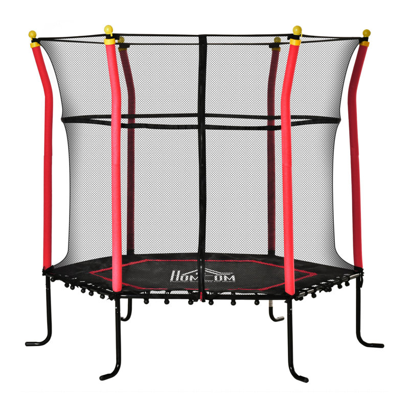 4' Hexagon Kid Trampoline with Safety Enclosure, Black/Red