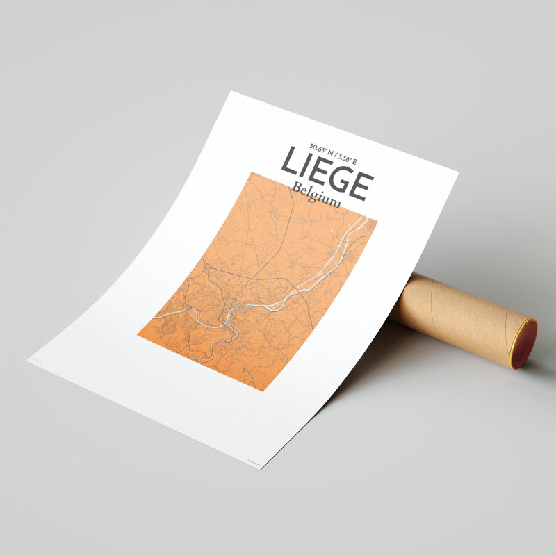 «Liege City Map», impression, H 24 po x l 18 po, Orange / gris