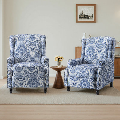 Ameiah 74 cm W Upholstered Wing Back Manual Push Back Recliner with Naihead Trims