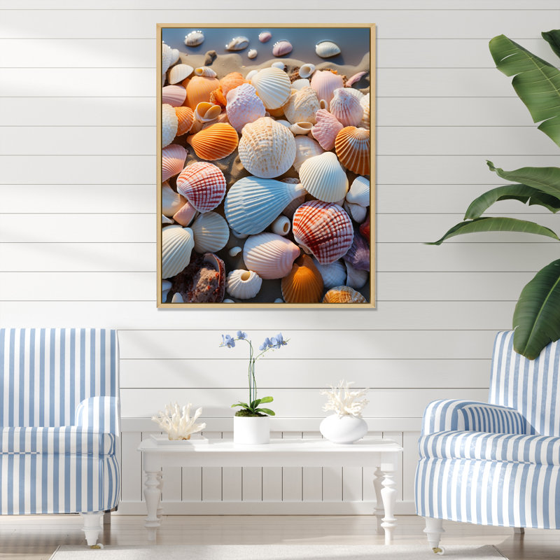«Beach Photo Sunlit Shells II», reproduction sur toile, L 12 po x H 20 po, Cadre naturel flottant