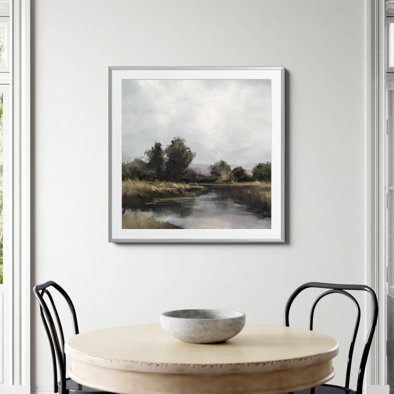 Imprimé «Spring River» par Dan Hobday, Oui, H 36 po x l 36 po, Papier avec cadre simple argenté