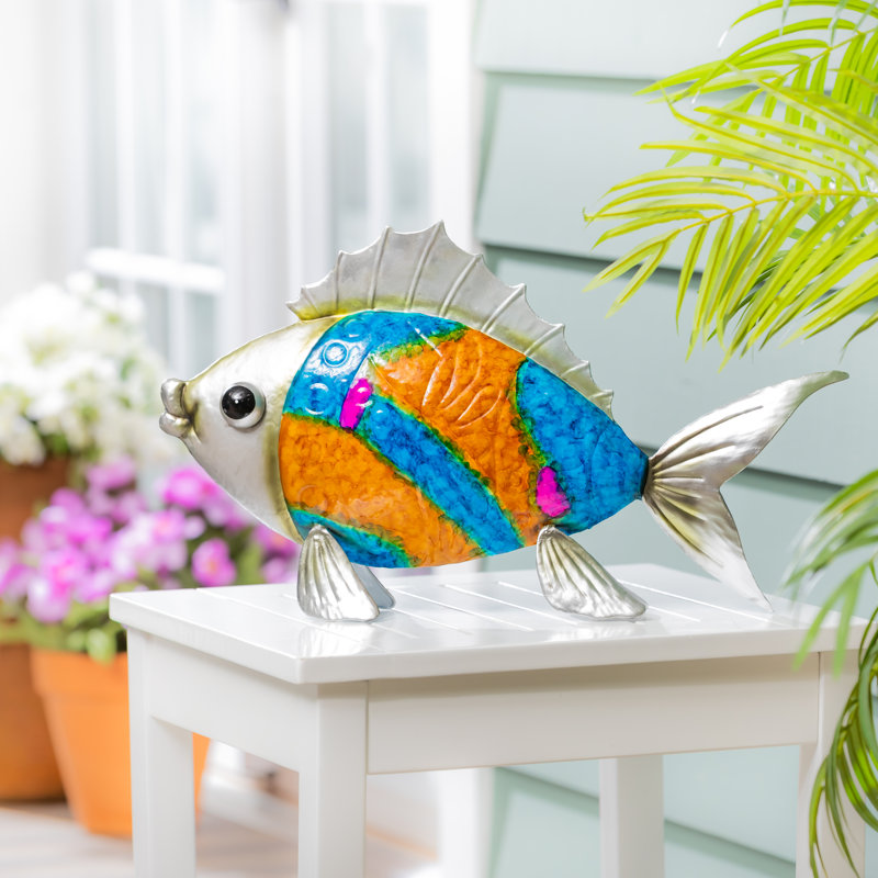 Statue de jardin en métal avec poisson dégradé, 12,5 po