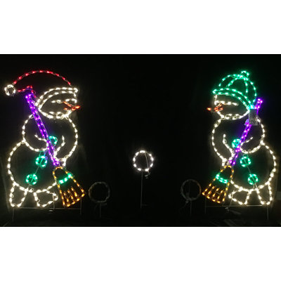 Animated Snowman Sweeping Snowball Holiday Lighted Display
