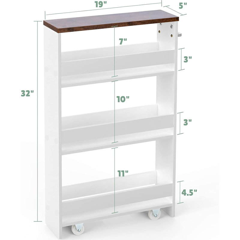 Slim Rolling Cart - 4 Tier Mobile Shelving Unit With Wheels For Kitchen, Bathroom, And Narrow Spaces