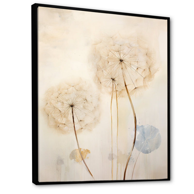 " Dandelion Muted Tone IV ", 20" H x 12" W x 1" D, Black Floater Framed