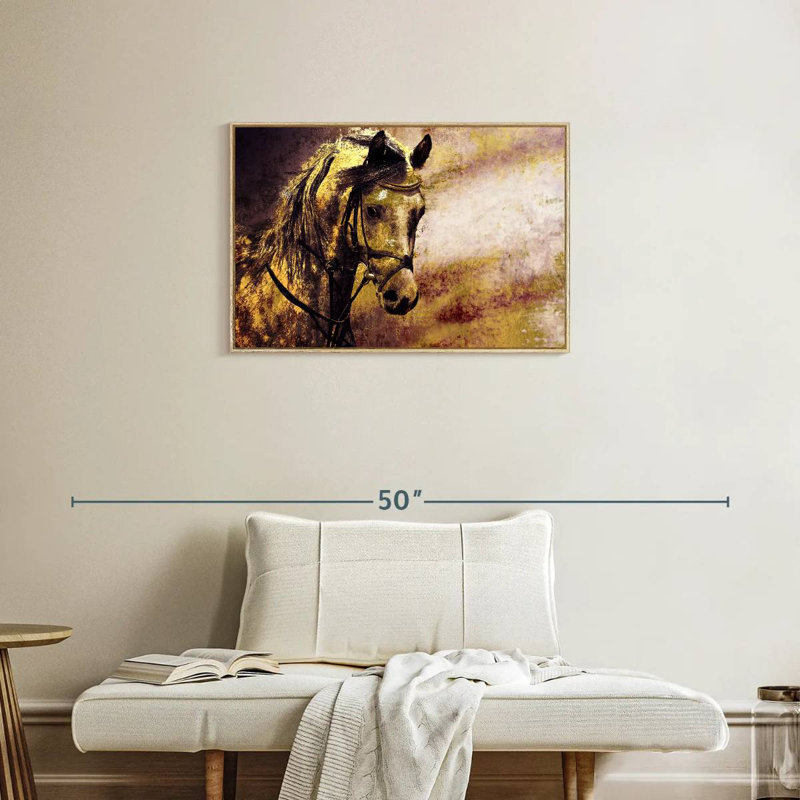 Portrait de cheval arabe, Cadre flottant en bois naturel, 31 po x 21 po