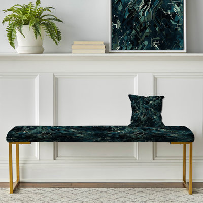 Cyber Camo Nexus - Abstract Upholstered Gold Bench