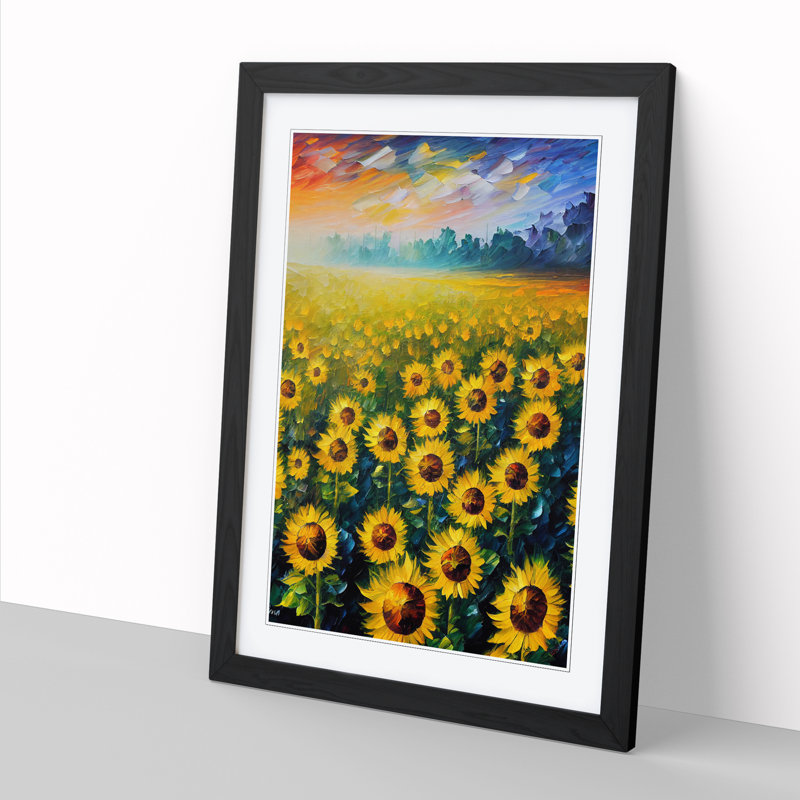 Sunflower Field - Single Picture Frame Painting, 64cm H x 46cm W x 2cm D, Black