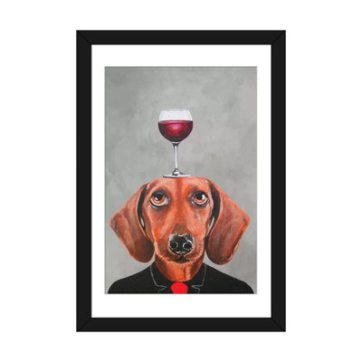 «Teckel avec verre à vin», reproduction d'art sur toile
