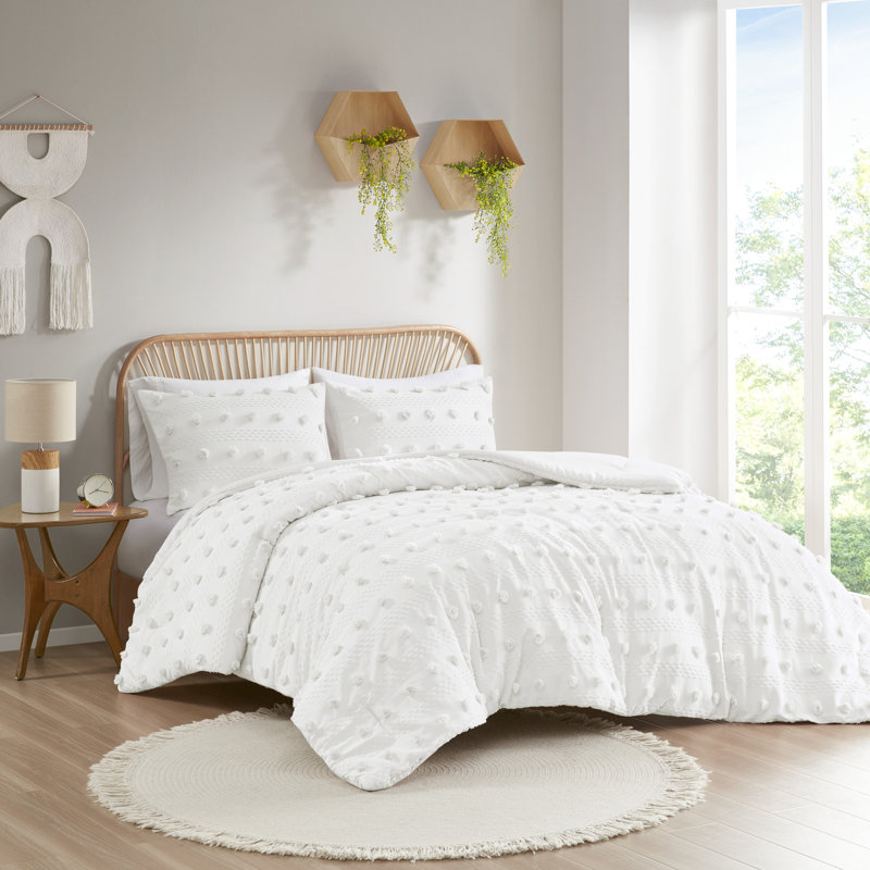 Ensemble d'édredon à pince en jacquard Lucy, Double / grand, Ivoire