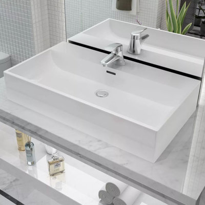 Belfry Bathroom Rima 760 mm L x 425 mm W Ceramic Rectangle Sink and Overflow