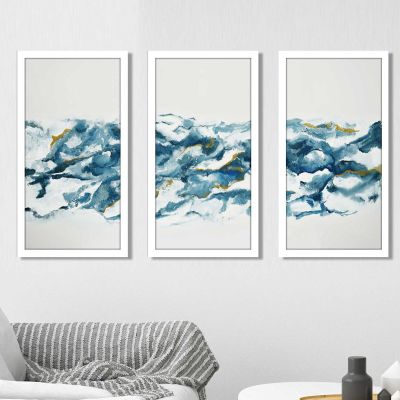 Into the Blue - 3 pièces, H 25,5 po x l 40,5 po x P 1 po, Cadre blanc