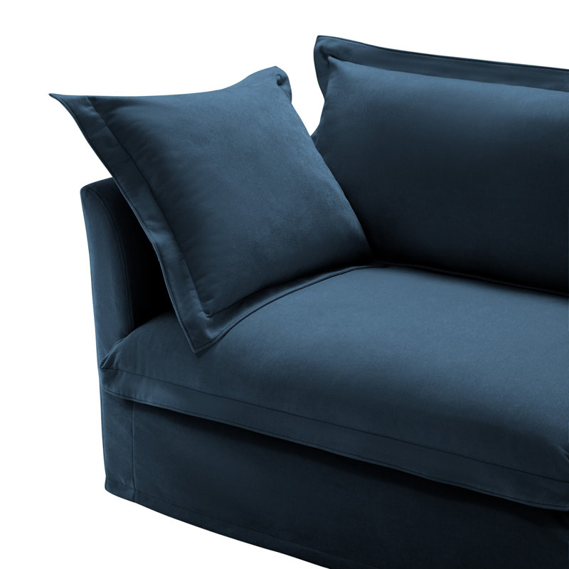 Canapé rembourré, repose-pieds, Velours côtelé crème, H 34,6 po x l 156,6 po x P 55 po