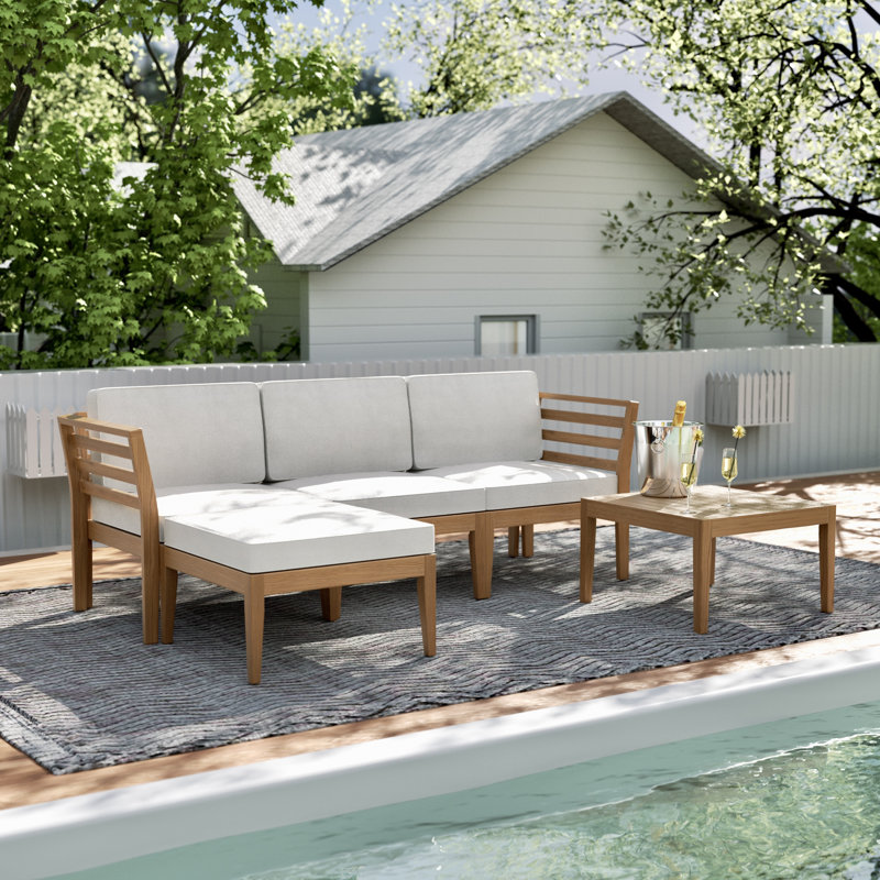 werph 5 Pieces Outdoor Modular Patio Conversation Furniture Sets with Cushions and Acacia Wood Coffee Table