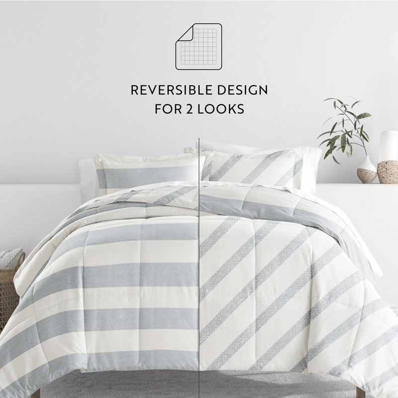 Twin Gray and White Microfiber Bedding Set with Distressed Stripe Pattern