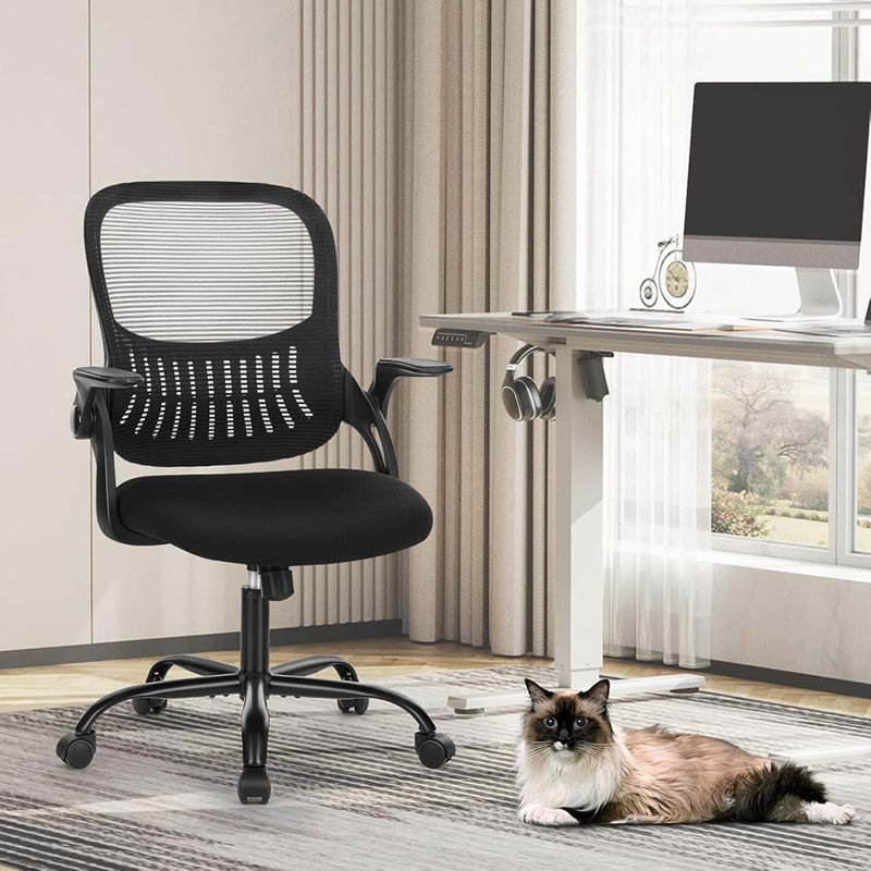 Game Chair, Ergonomic Mid-Back Mesh Rolling Work Swivel Task Chairs With Wheels, Comfortable Lumbar Support, Black, Black