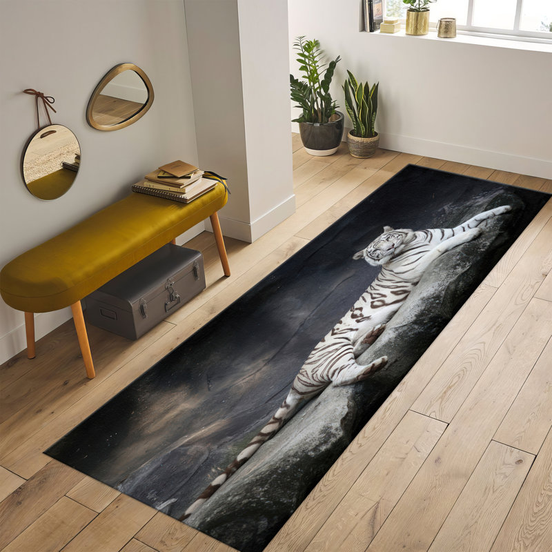 Exotic Elephant and Jungle Motif Non-Woven Thin Printed Rug for Vibrant Room Decoration, Rectangle 3'3" x 4'11"
