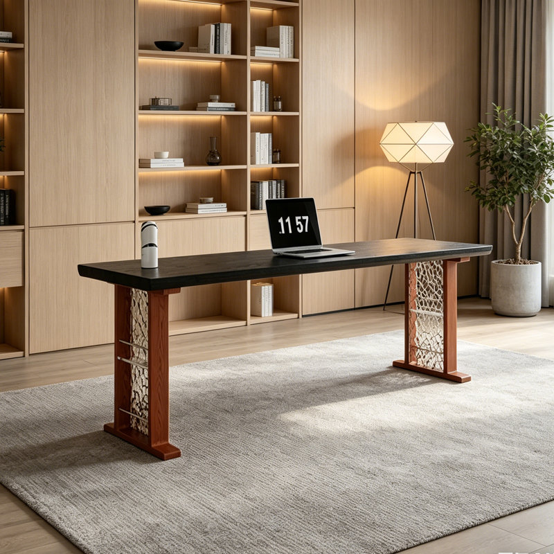 Bureau créatif en bois de frêne, H 29,52 po x l 70,86 po x P 23,62 po