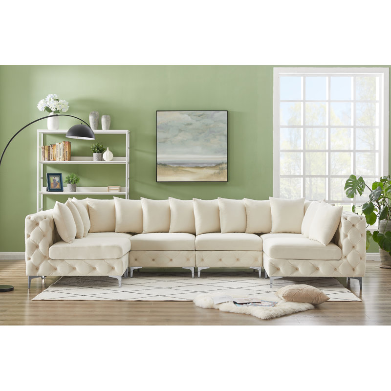 Canapé modulaire en velours 138 po, Velours crème