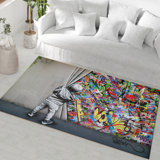 Floral Art Deco Style Non Woven Thin Type Printed Area Rug Ideal for Living Rooms and Bedrooms