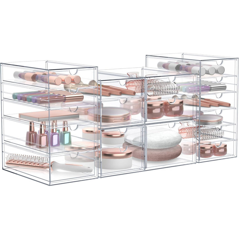 Makeup Storage Case Set - 18 Drawers, 4 Pcs Clear Stackable Storage Bins