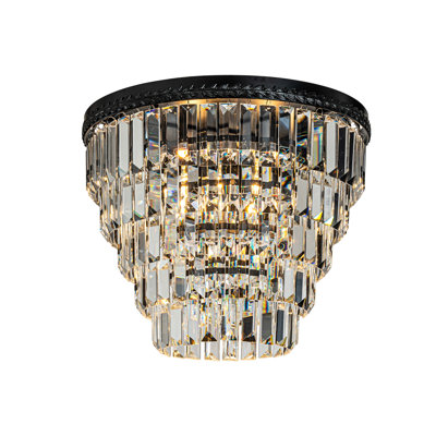 Vaile 3-Light 16" Matte Black Transitional Tierd Crystal Flush Mount Light