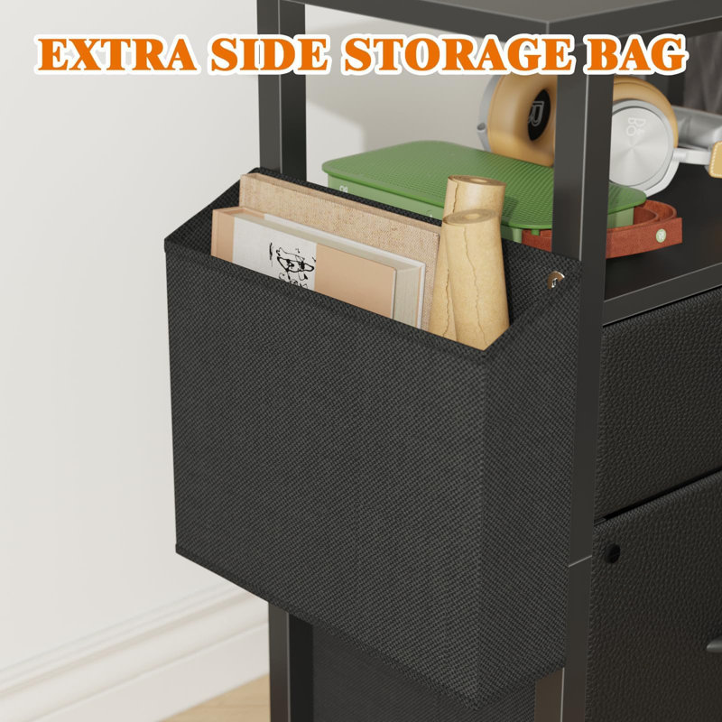 Black Mobile 2-Drawer File Cabinet with Extended Desktop