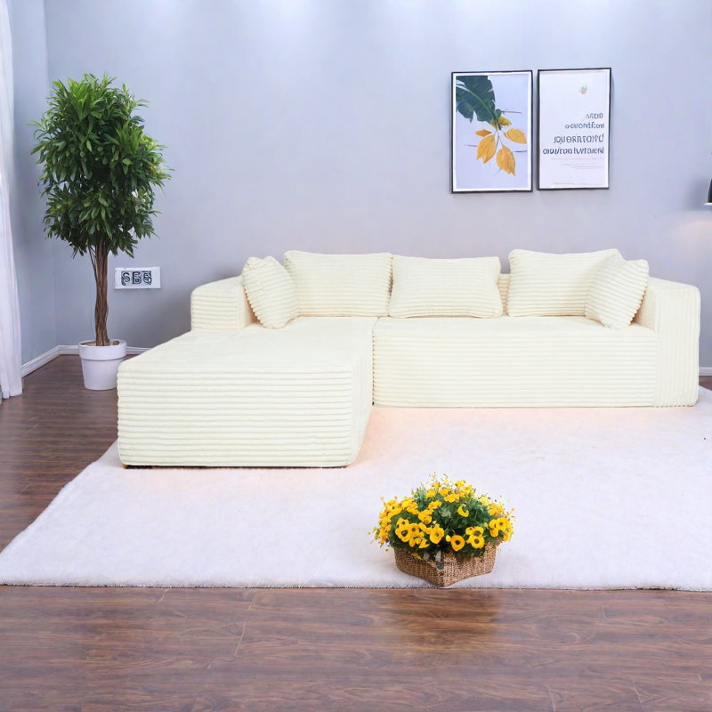 Canapés modulaires à siège profond à compression, canapé en L moderne en velours côtelé pour la maison