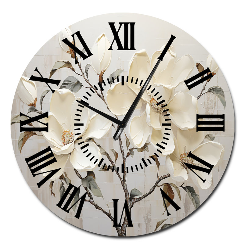 Horloge murale beige et verte Magnolias, Surdimensionné
